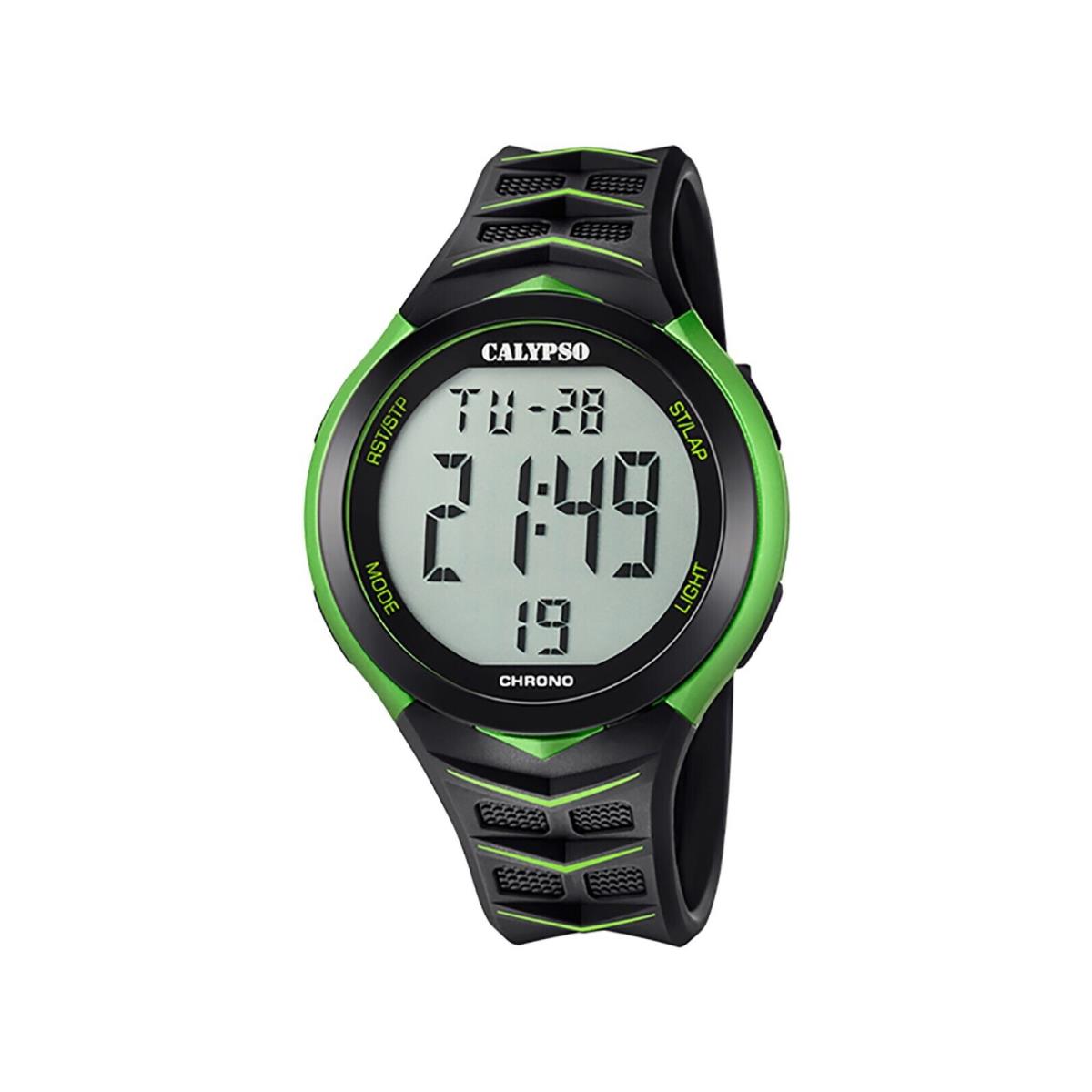 Festina Calypso 45mm Round Mens Digital Watch Chrono Alarm Light Date 10ATM - K5730 Black / Green