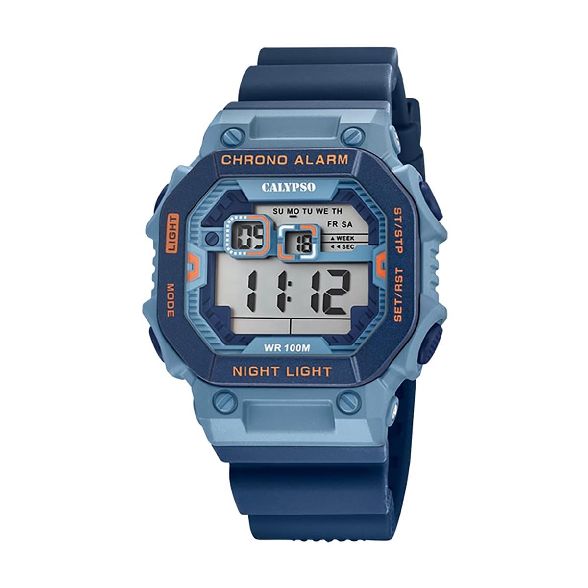 Festina Calypso 55mm Large Face Rectangle Mens Digital Watch Chrono Alarm Light - K5840 Blue / Orange