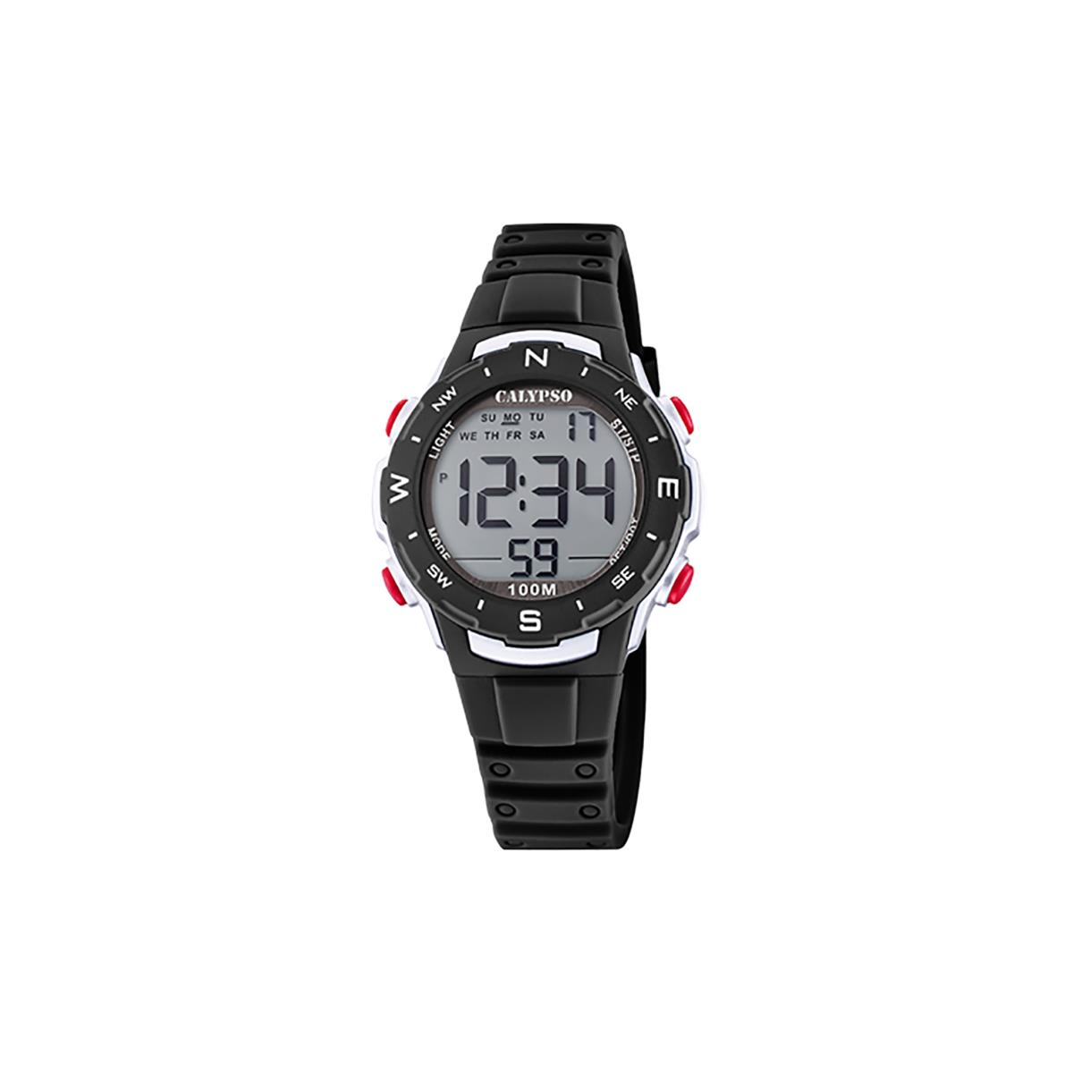 Festina Calypso 35mm Kids Digital Watch Silicone Sports Chrono Light Alarm - K5801 Black