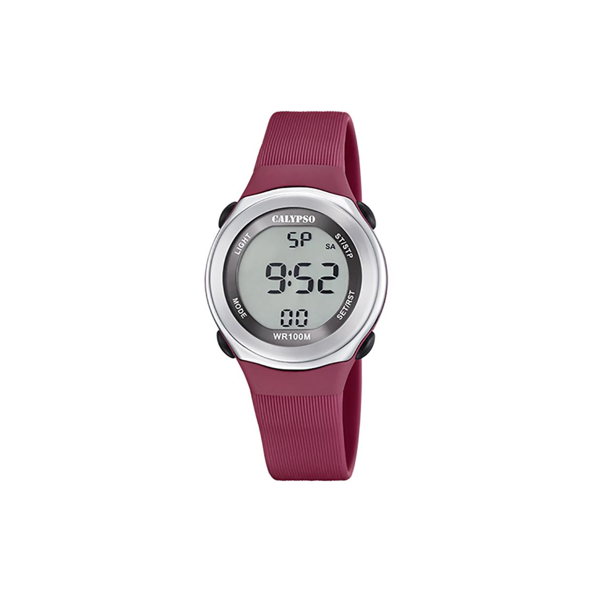 Festina Calypso Boys / Girls Digital Silicone Kids Watch Chrono Light Alarm - K5822 Burgundy / Silver