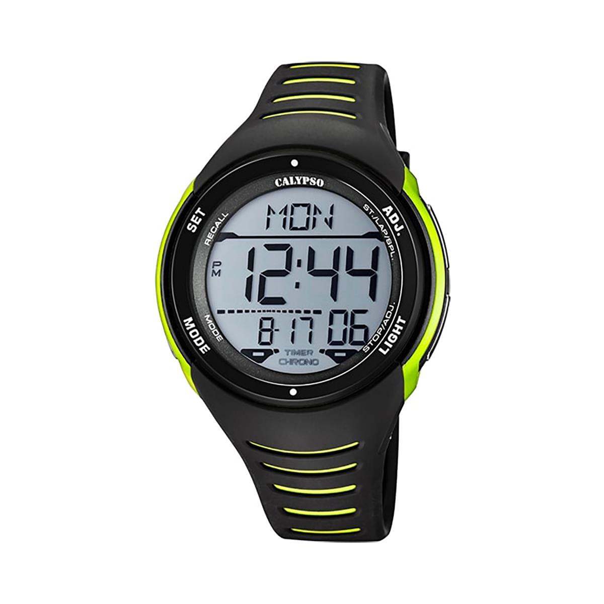 Festina Calypso Large Face Mens Digital Watch Timer Date Chrono Alarm Light - K5807 Black / Neon Green