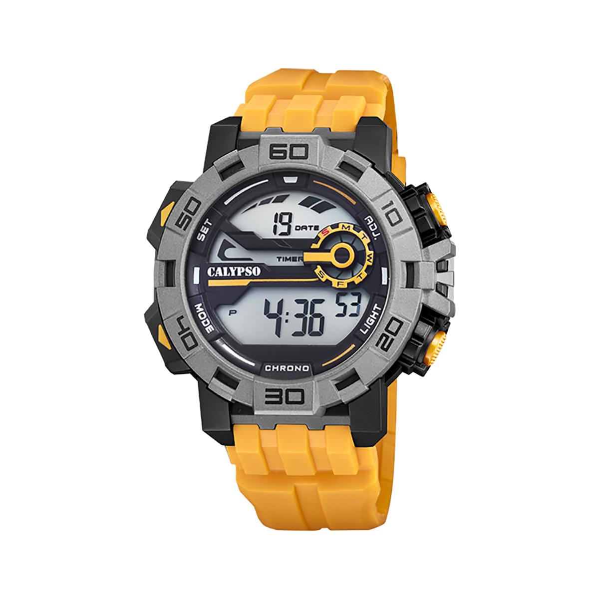 Festina Calypso 52mm Mens Military Style Digital Watch Chrono Alarm Light - K5809 Yellow / Black / Gunmetal