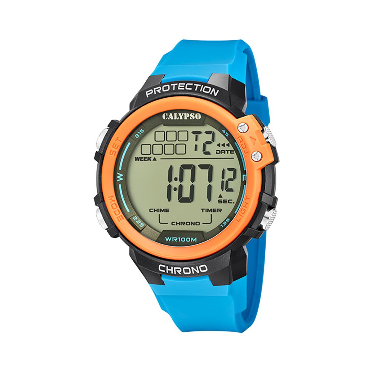 Festina Calypso Large 56mm Mens Digital Watch Chrono Light Date 12/24H - K5817 Blue / Black / Orange