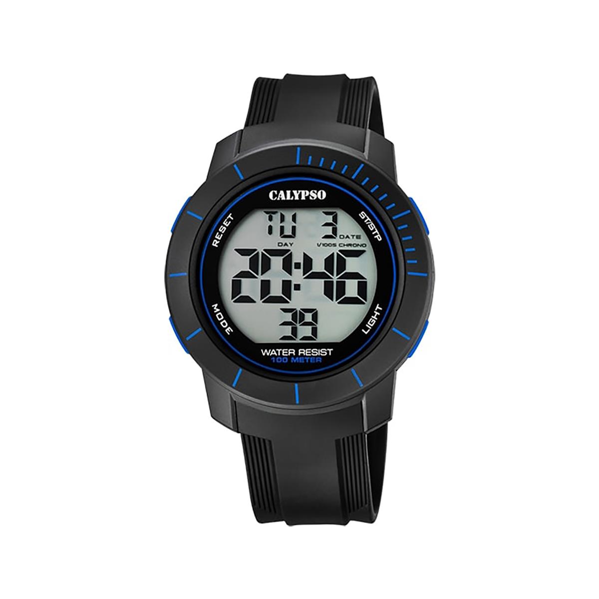 Festina Calypso Round Mens Black Digital Watch Silicone Chrono Alarm Light - K5839 Black / Blue