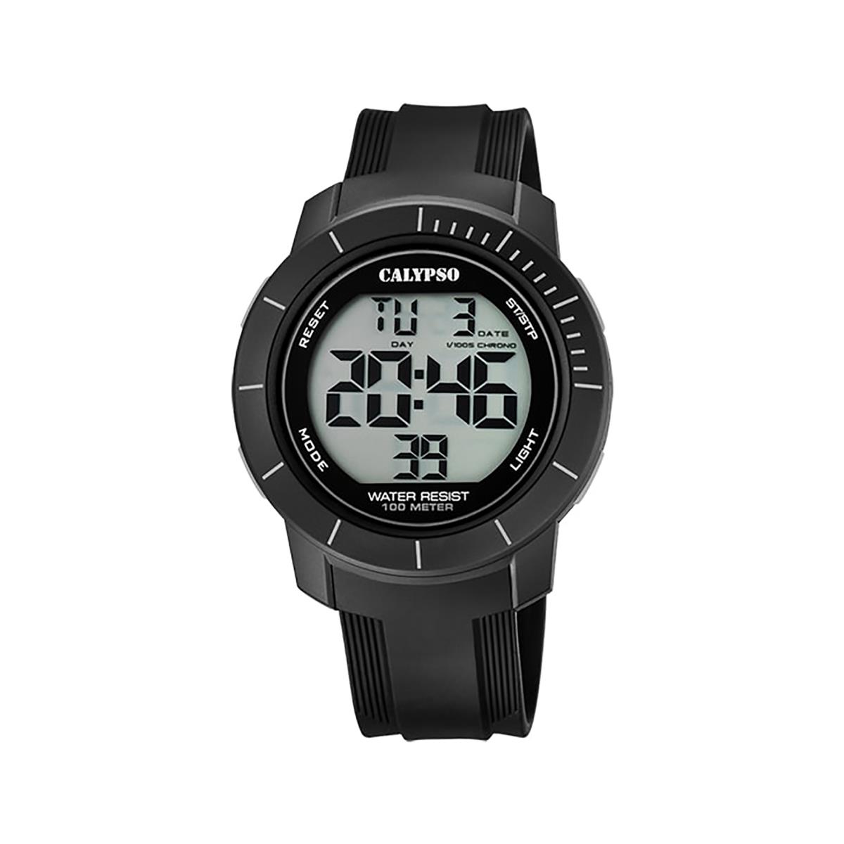 Festina Calypso Round Mens Black Digital Watch Silicone Chrono Alarm Light - K5839 Black