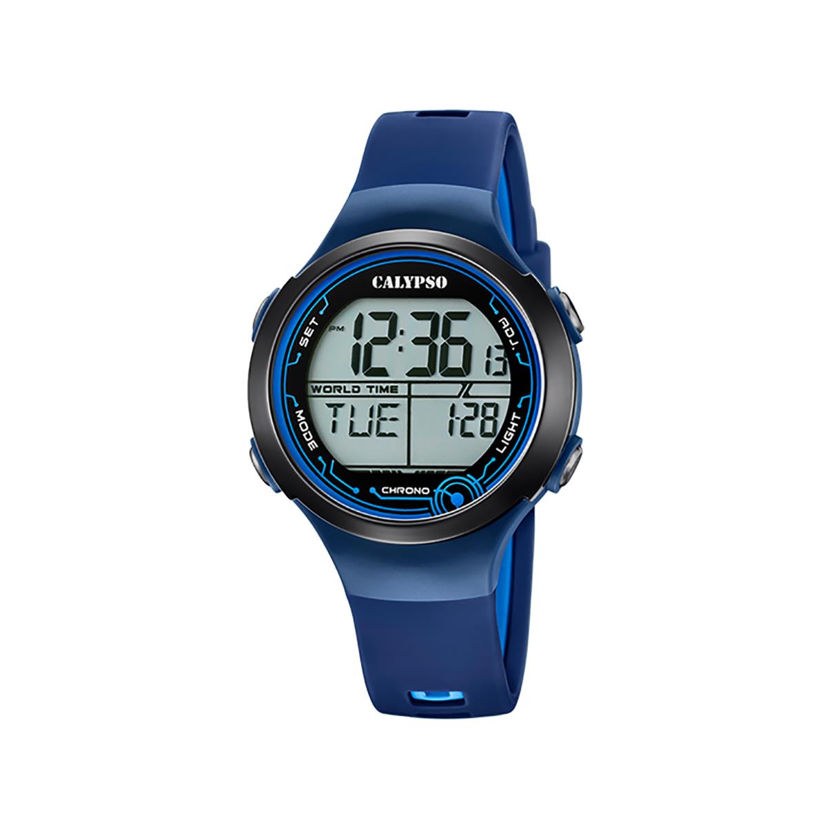 Festina Calypso 40mm Mens Digital Sports Watch Silicone Chrono Timer Light - K5799 Blue / Black