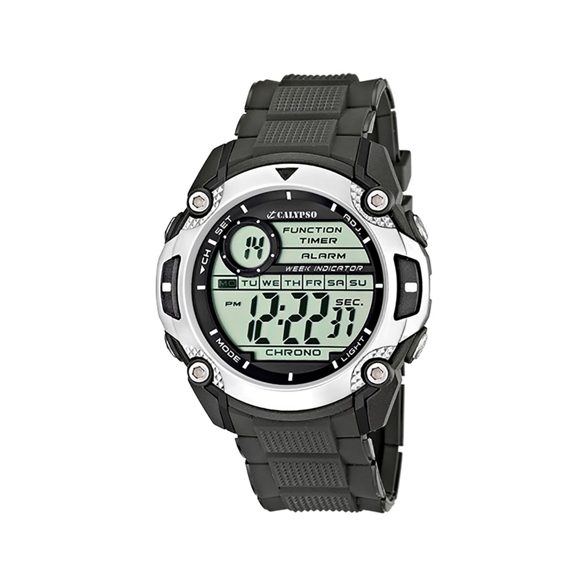 Festina Calypso 47mm Mens Digital Sports Watch Silicone Alarm Chrono Light - K5577 Black / Silver