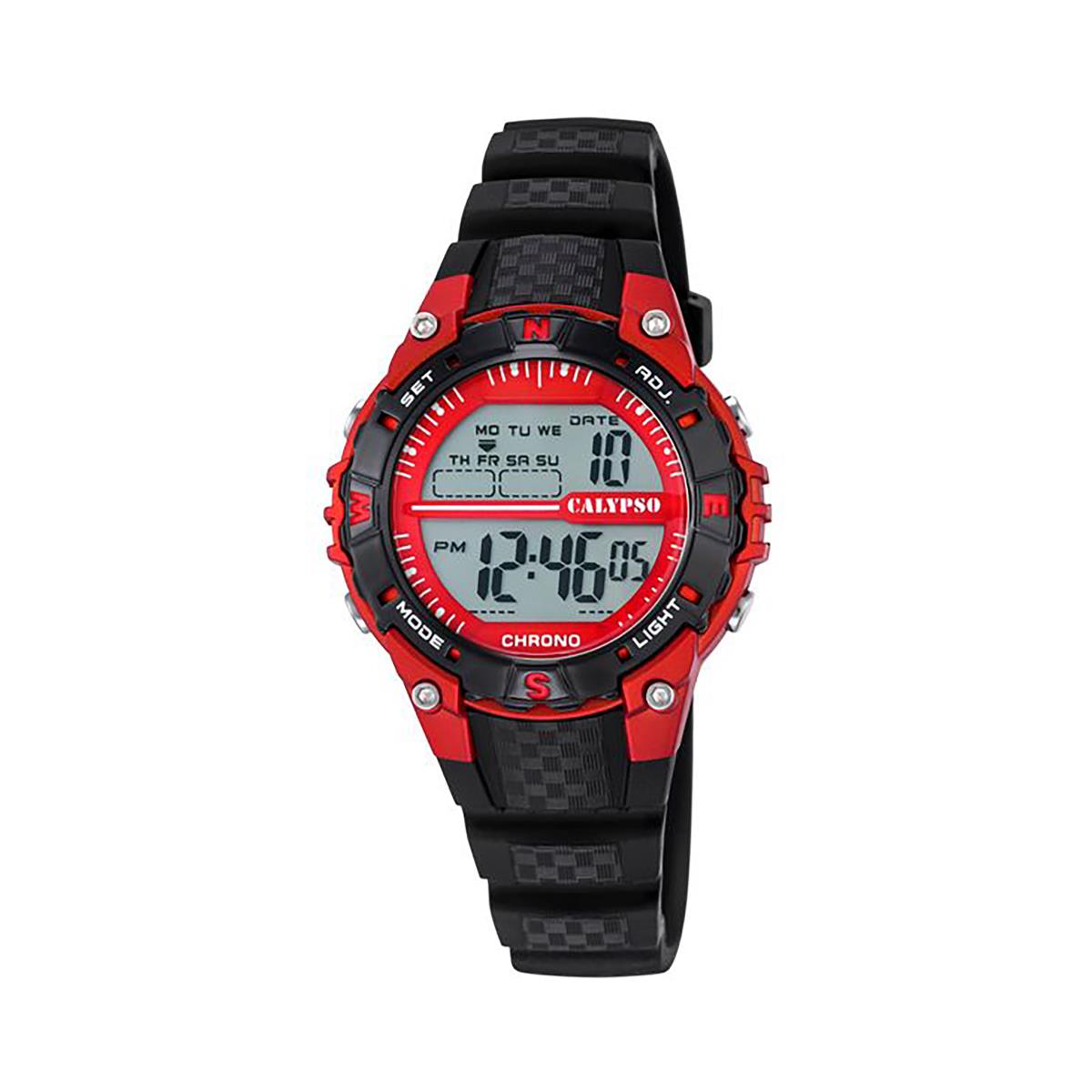 Festina Calypso 38mm Kids Digital Watch For Boys Silicone Alarm Chrono Light - K5684 Black / Red