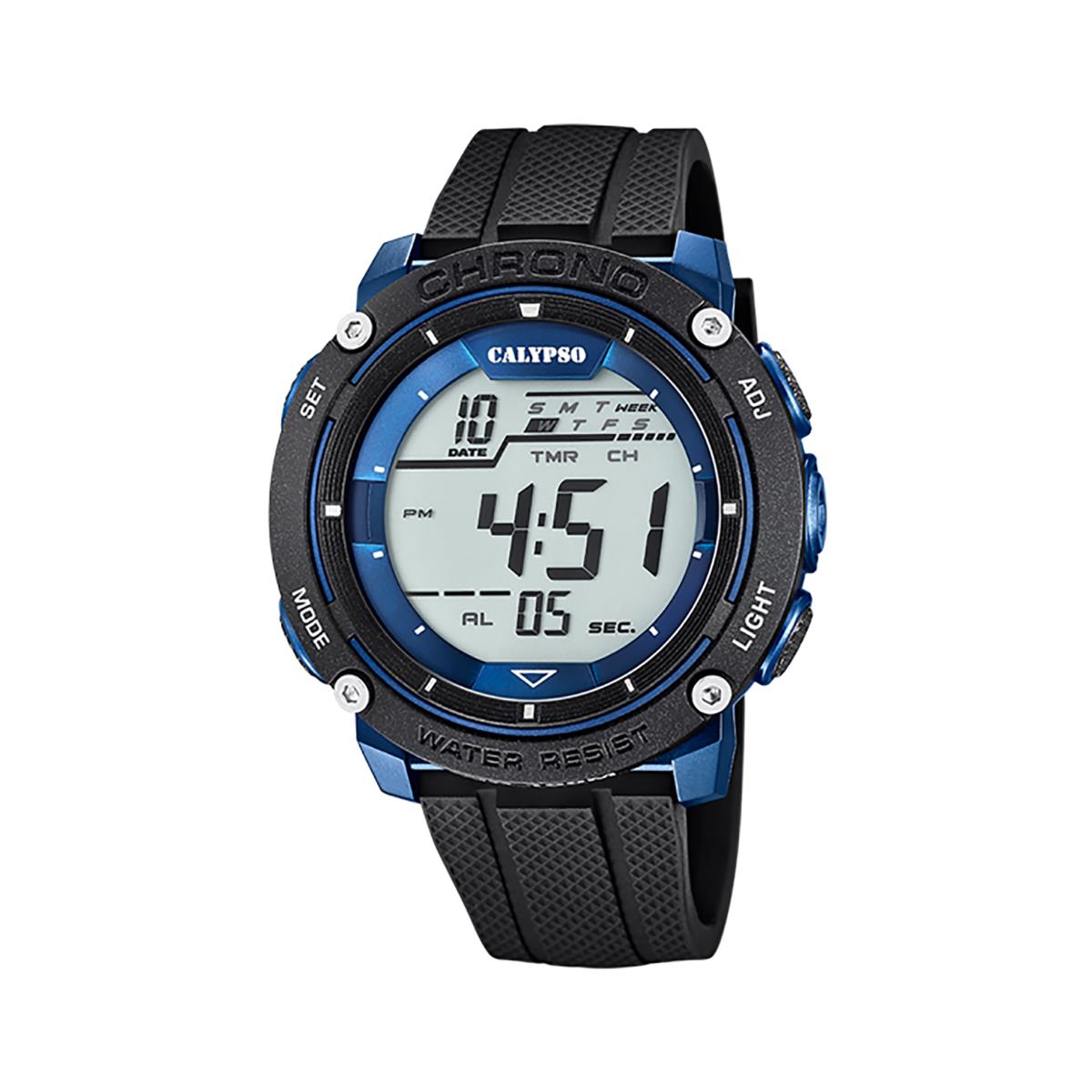 Festina Calypso Large 50mm Round Mens Digital Watch Chrono Light Date Alarm - K5820 Black / Blue