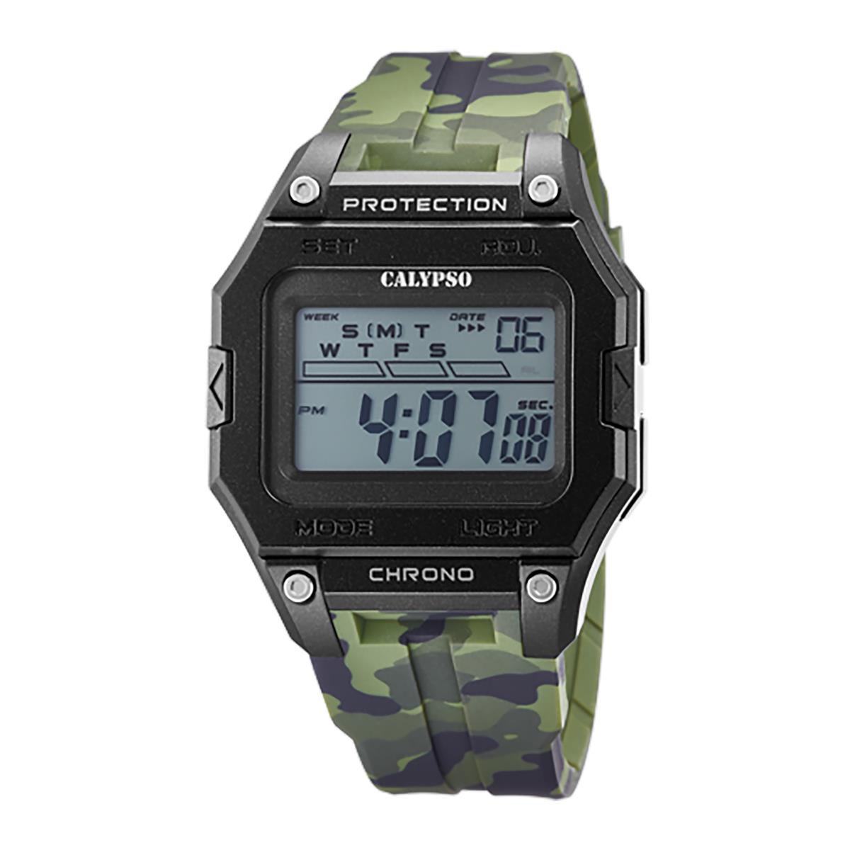 Festina Calypso Camo Rectangle Mens Digital Watch Date Chrono Alarm Light - K5810 Green / Black