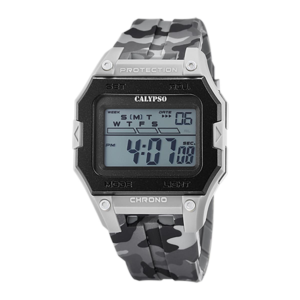 Festina Calypso Camo Rectangle Mens Digital Watch Date Chrono Alarm Light - K5810 Grey