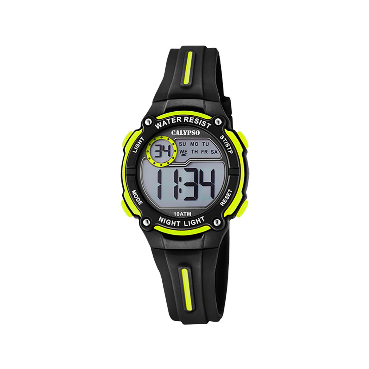 Festina Calypso Kids Digital Watch Light Chrono Alarm Date Water Resistant - K6068 Black Neon Yellow