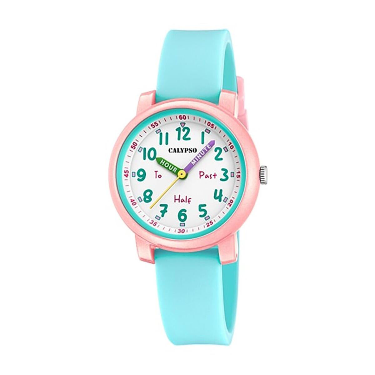 Festina Calypso Analog Kids Educational Time Teacher Watch For Boys Girls - K5827 Turquoise / Pink