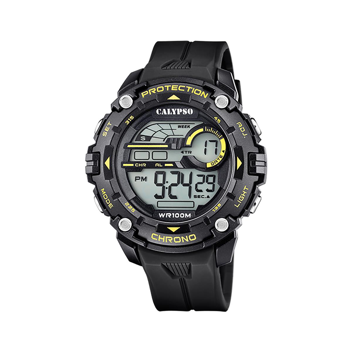 Festina Calypso Large 51mm Digital Watch For Men Chrono Military Time Light - K5819 Black / Yellow