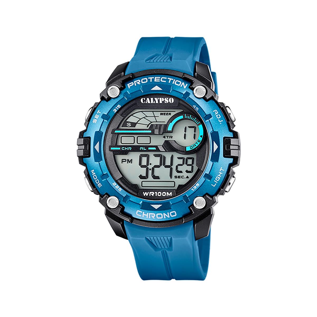 Festina Calypso Large 51mm Digital Watch For Men Chrono Military Time Light - K5819 Blue / Black