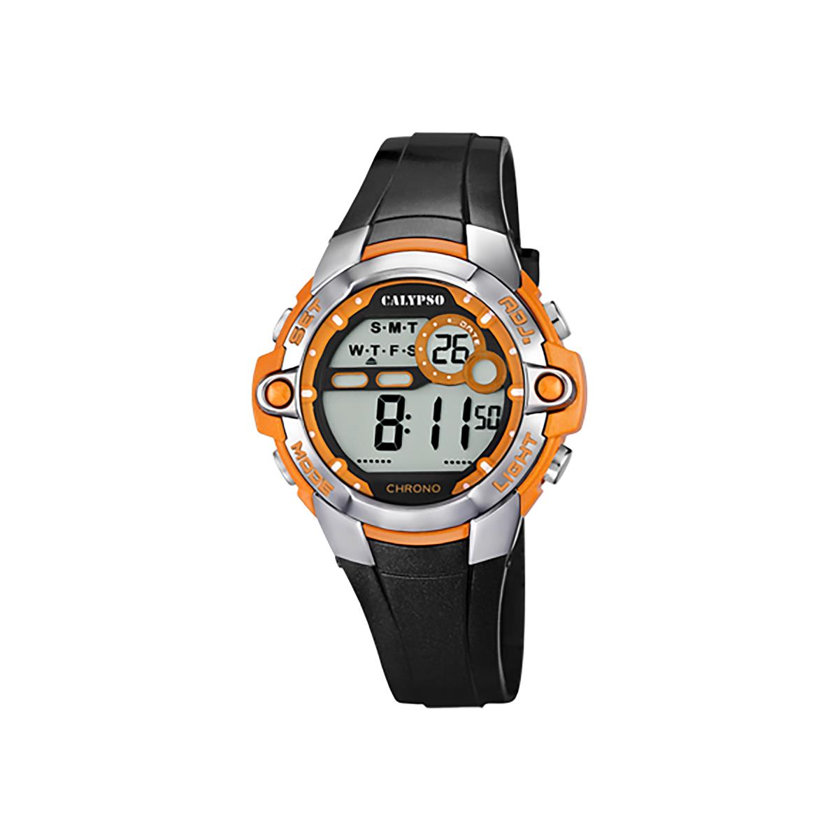 Festina Calypso 40mm Mens Digital Watch Chrono Alarm Timer Light 10ATM - K5617 Black / Orange / Silver