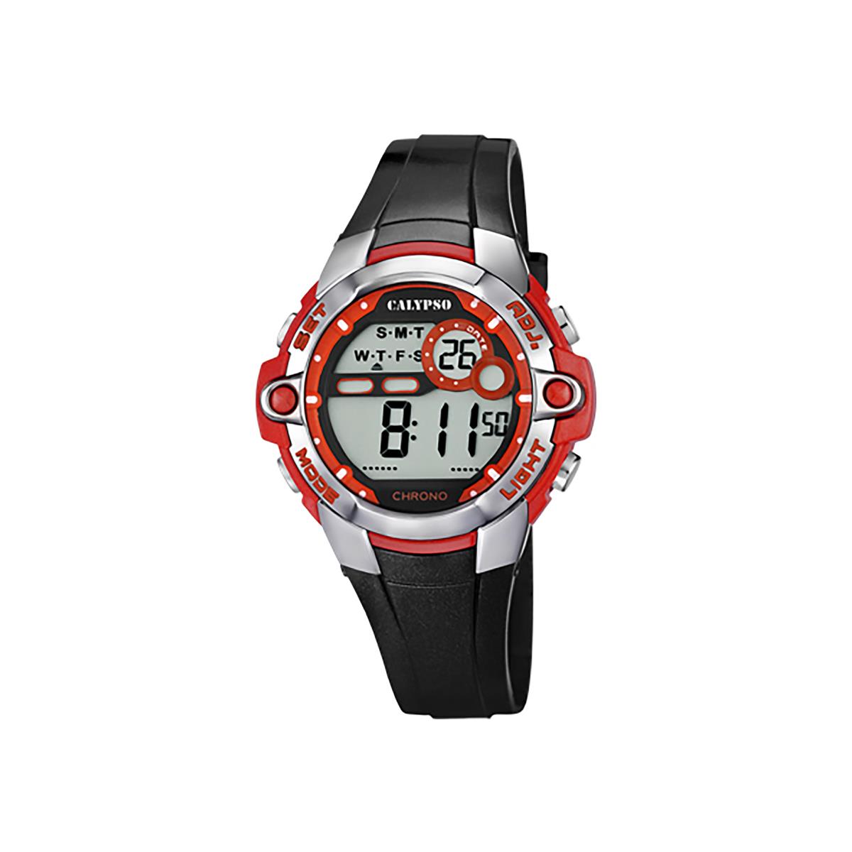 Festina Calypso 40mm Mens Digital Watch Chrono Alarm Timer Light 10ATM - K5617 Black / Red / Silver