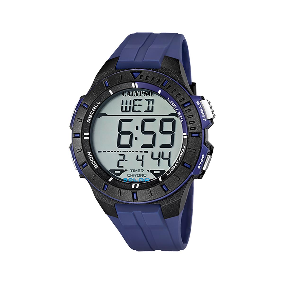 Festina Calypso 48mm Mens Digital Watch Chrono 12/24H Alarm Light Timer - K5607 Black / Blue