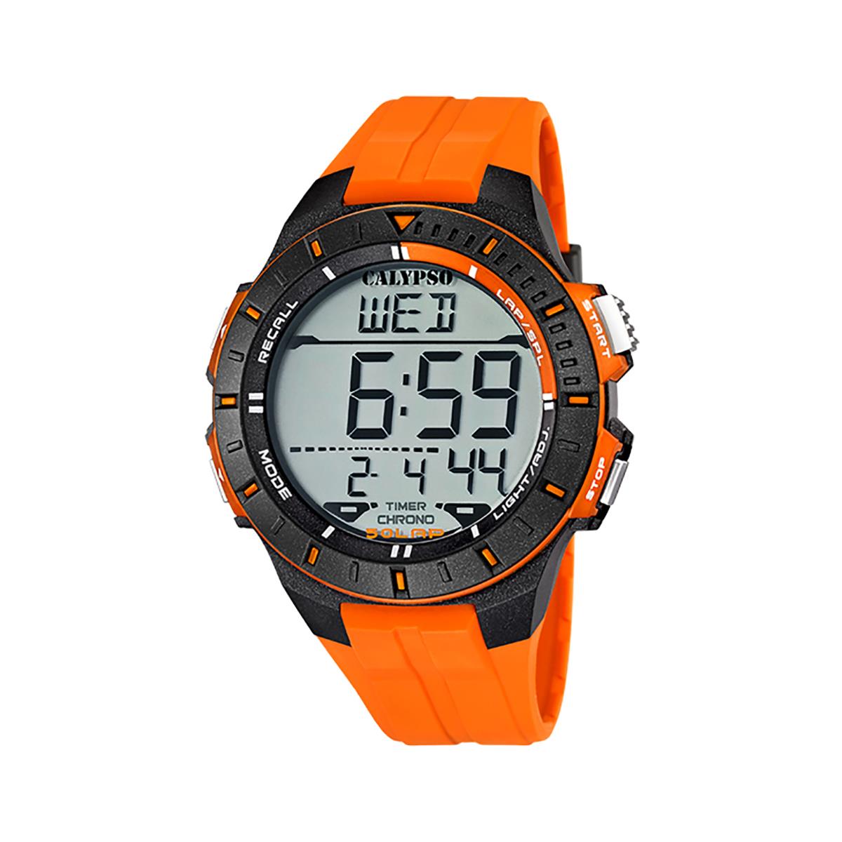 Festina Calypso 48mm Mens Digital Watch Chrono 12/24H Alarm Light Timer - K5607 Black / Orange