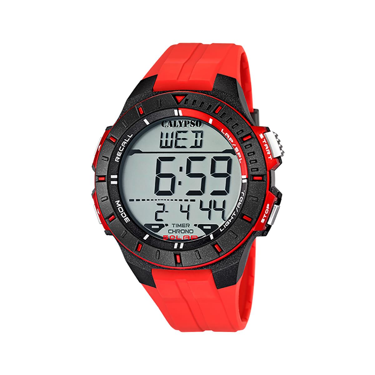 Festina Calypso 48mm Mens Digital Watch Chrono 12/24H Alarm Light Timer - K5607 Black / Red