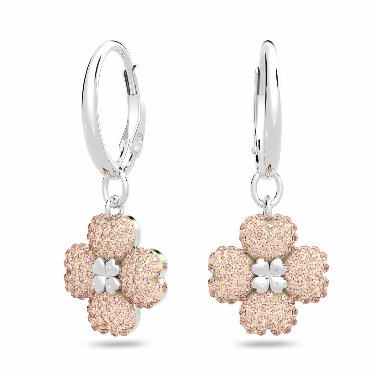 Swarovski Crystal Latisha Hoop Earrings Flower Pink Rhodium Plated 5636485