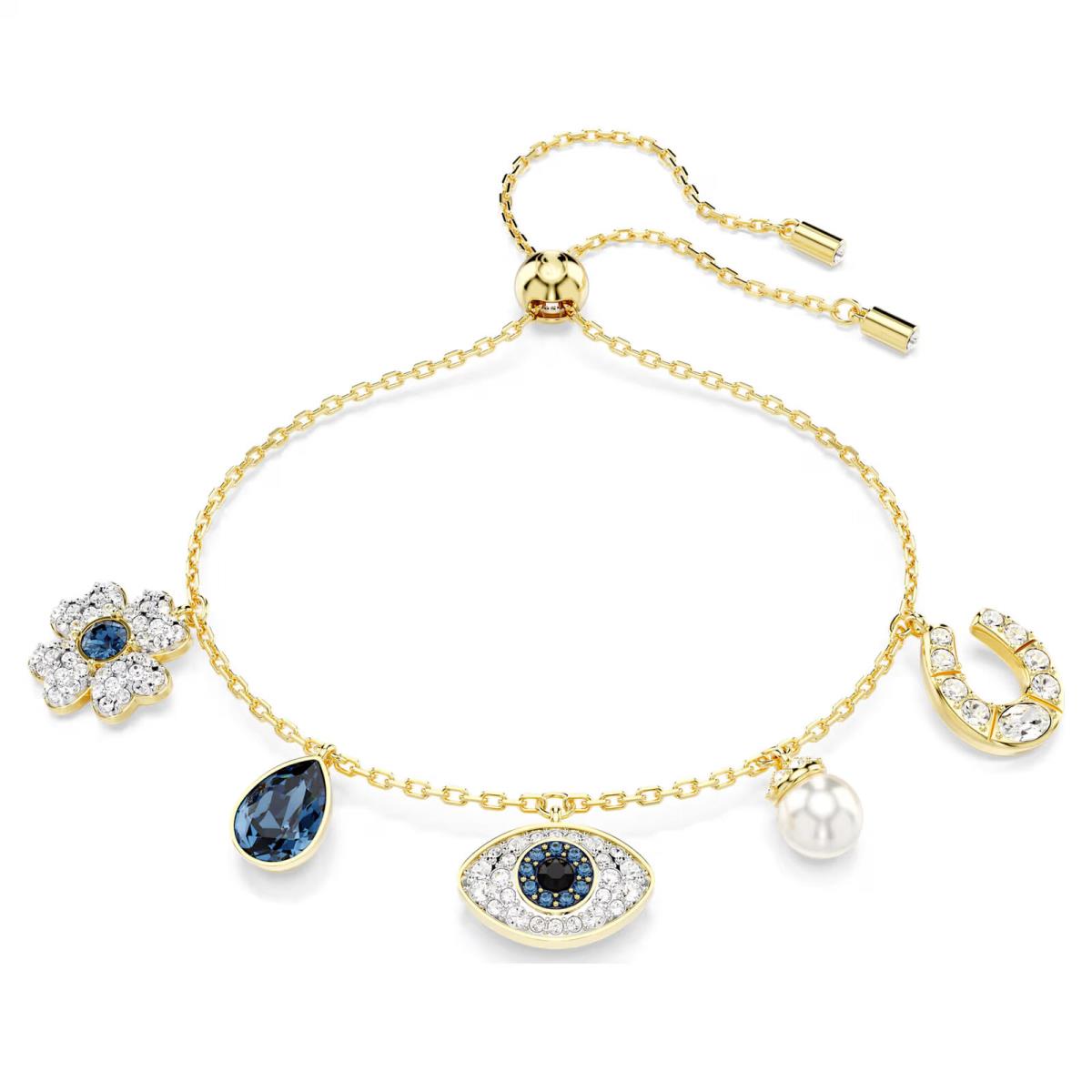 Swarovski Symbolica Bracelet Clover Evil Eye Horseshoe Blue Gold Tone 5692162