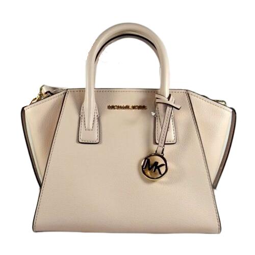 Michael Kors Avril Small Top Zip Black Pebbled Leather Satchel Crossbody Bag Powder blush pink/gold