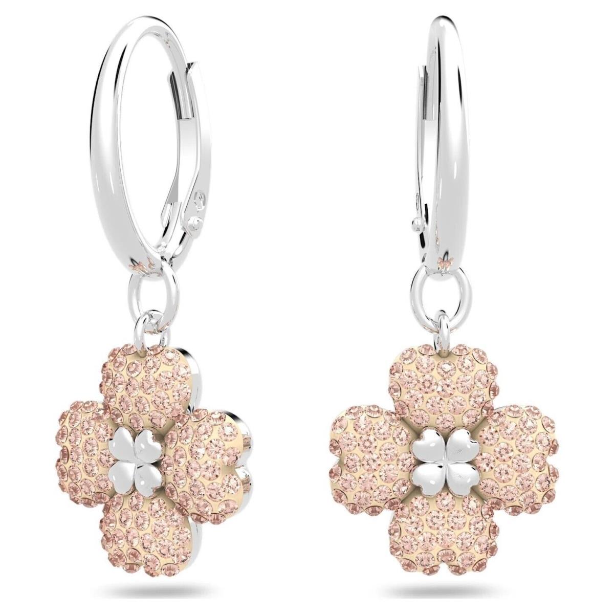 Swarovski Latisha Drop Earrings Flower Pink Rhodium Plated - 5636485