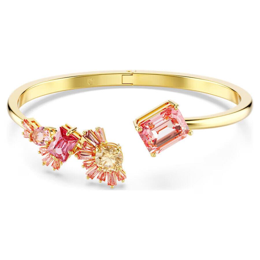 Swarovski Crystal Gema Bangle Mixed Cuts Pink Gold-tone Plated 5688482 Size M