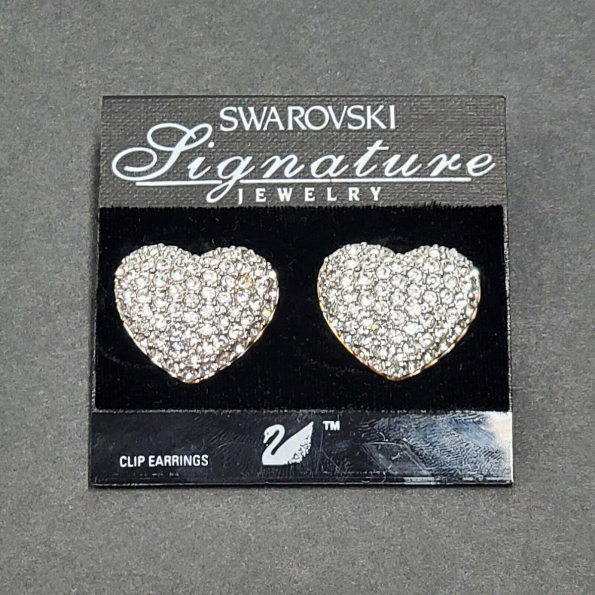 Swarovski Large Crystal Heart Clip ON Earrings Signature Jewelry