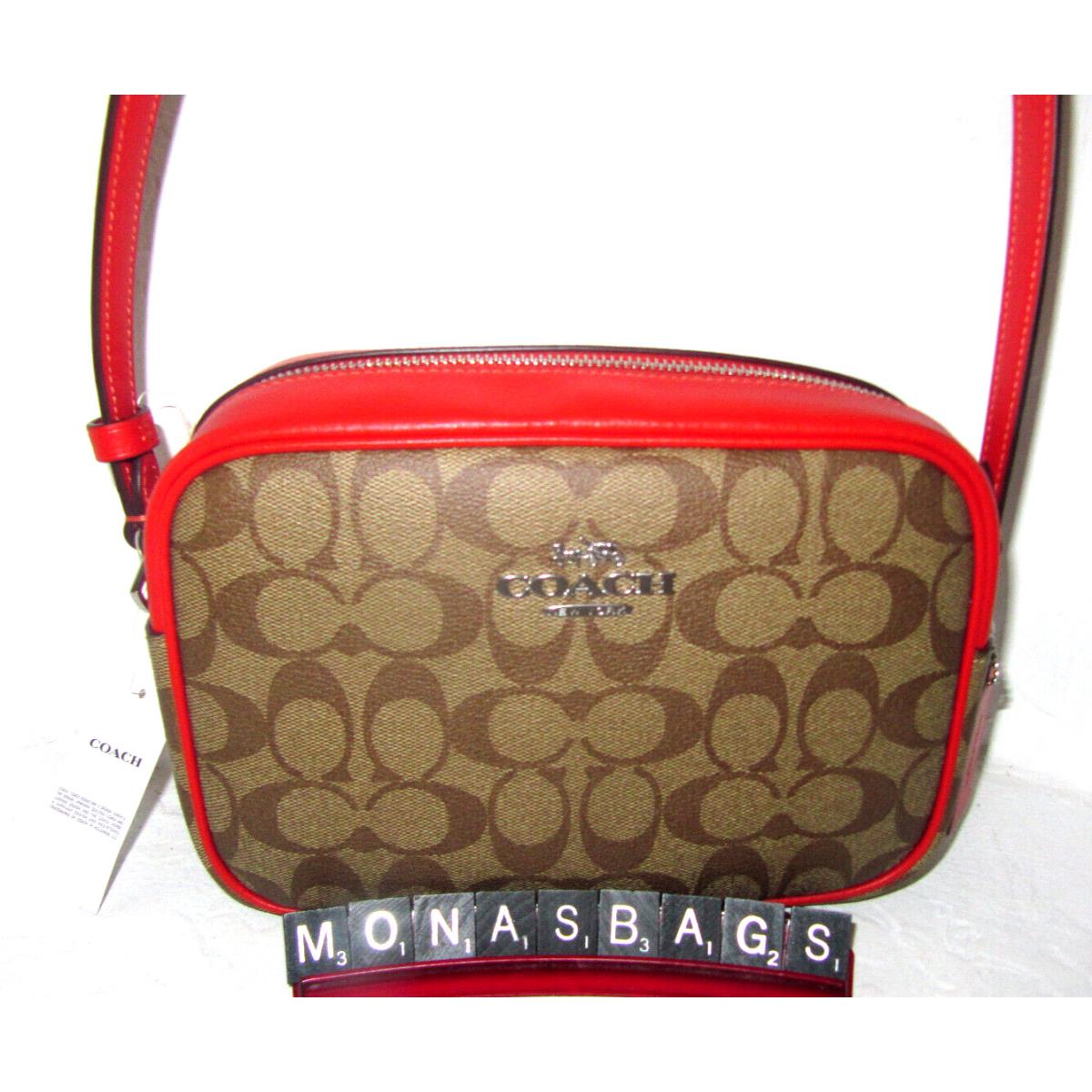 Coach CR135 Jamie Camera Bag Crossbody Khaki Signature Miami Red Leather NWT$350