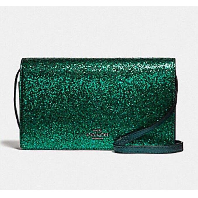 Coach Hayden Glitter Foldover Crossbody Clutch Emerald Green F39640