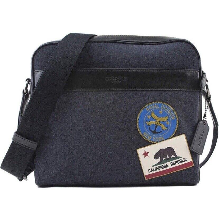 Coach Charles Camera Messenger Bag with Military Patches In Navy Multi/ Black