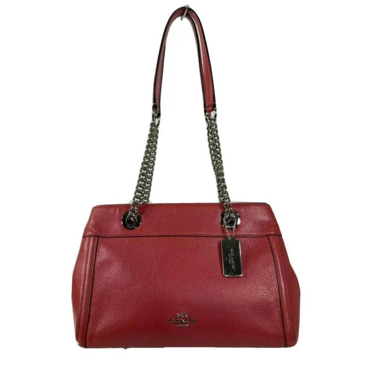 Coach Pebbled Leather Brooke Chain Carryall Purse F37796 Washed Red