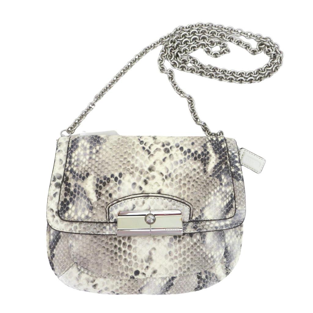 Coach Kristin Python Embossed Reptile Crossbody Purse Ivory Gray Silver