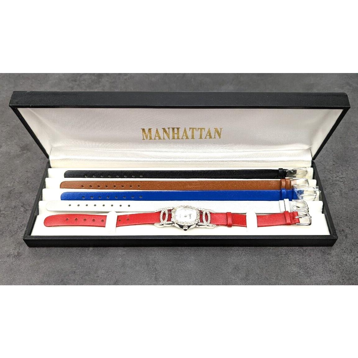 Vintage Manhattan Croton Watch Crystal Accent Iridescent Dial 5 Color Bands