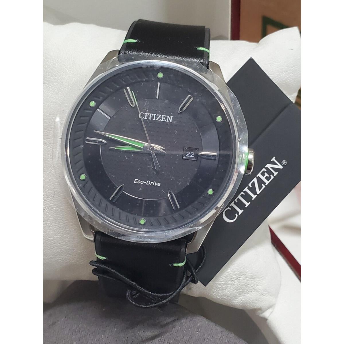 Citizen Eco-drive Men`s Green/silver Black Leather Watch - BM6980-08E Msrp: