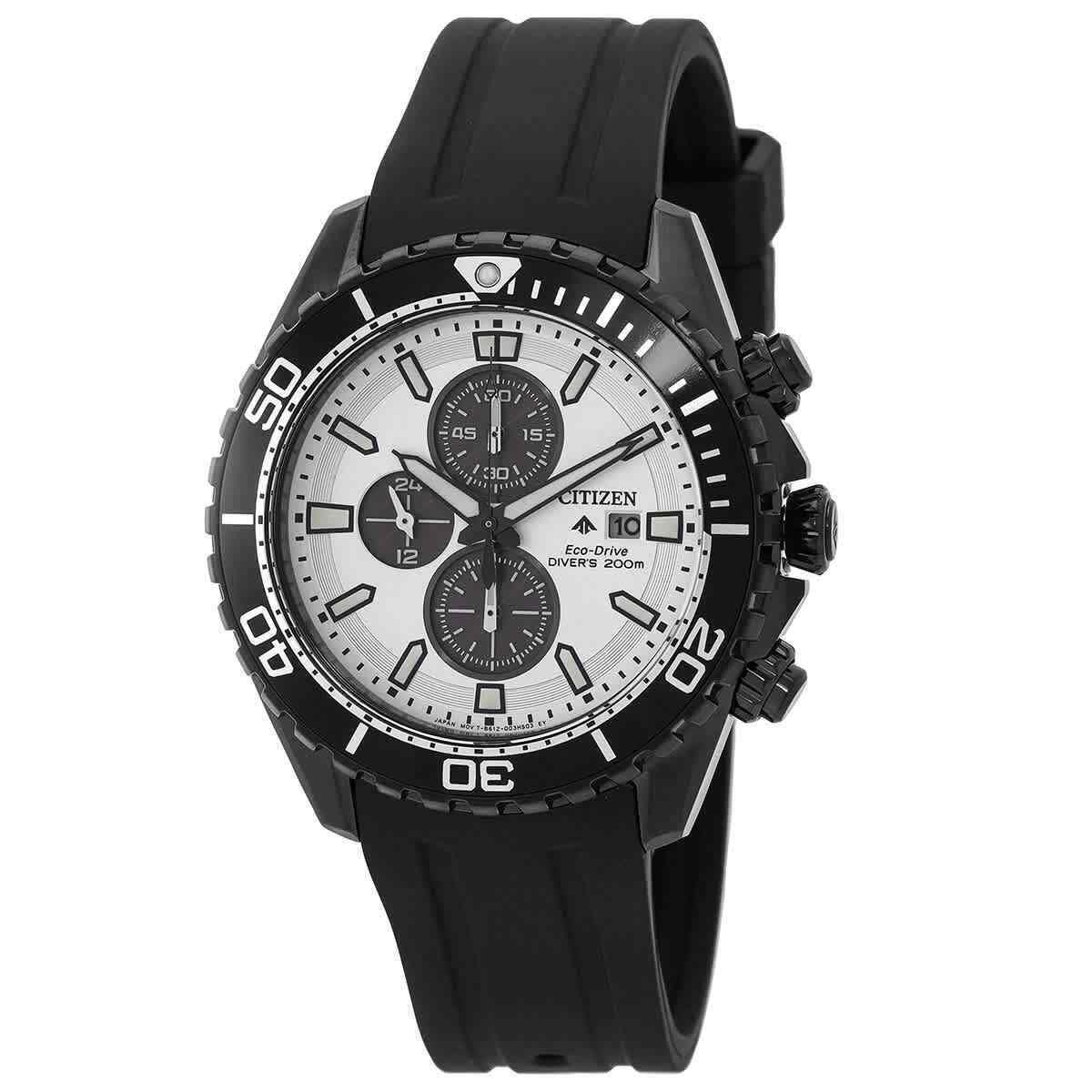 Citizen Promaster Marine Chronograph Eco-drive White Dial Men`s Watch CA0825-05A - Dial: White, Band: Black, Bezel: Black IP