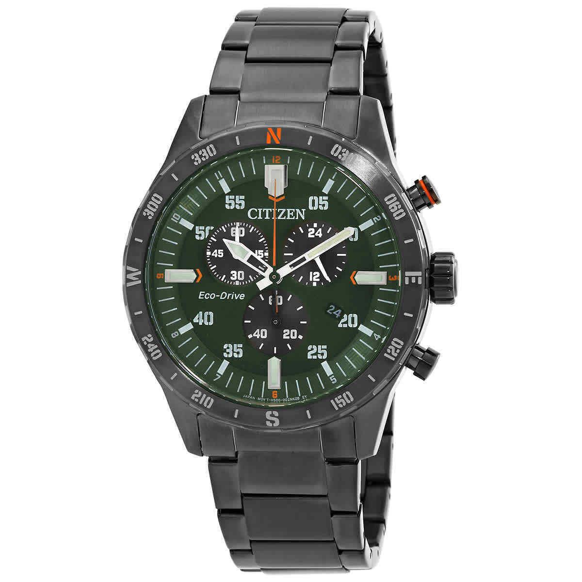 Citizen Chronograph Gmt Eco-drive Green Dial Men`s Watch AT2527-80X