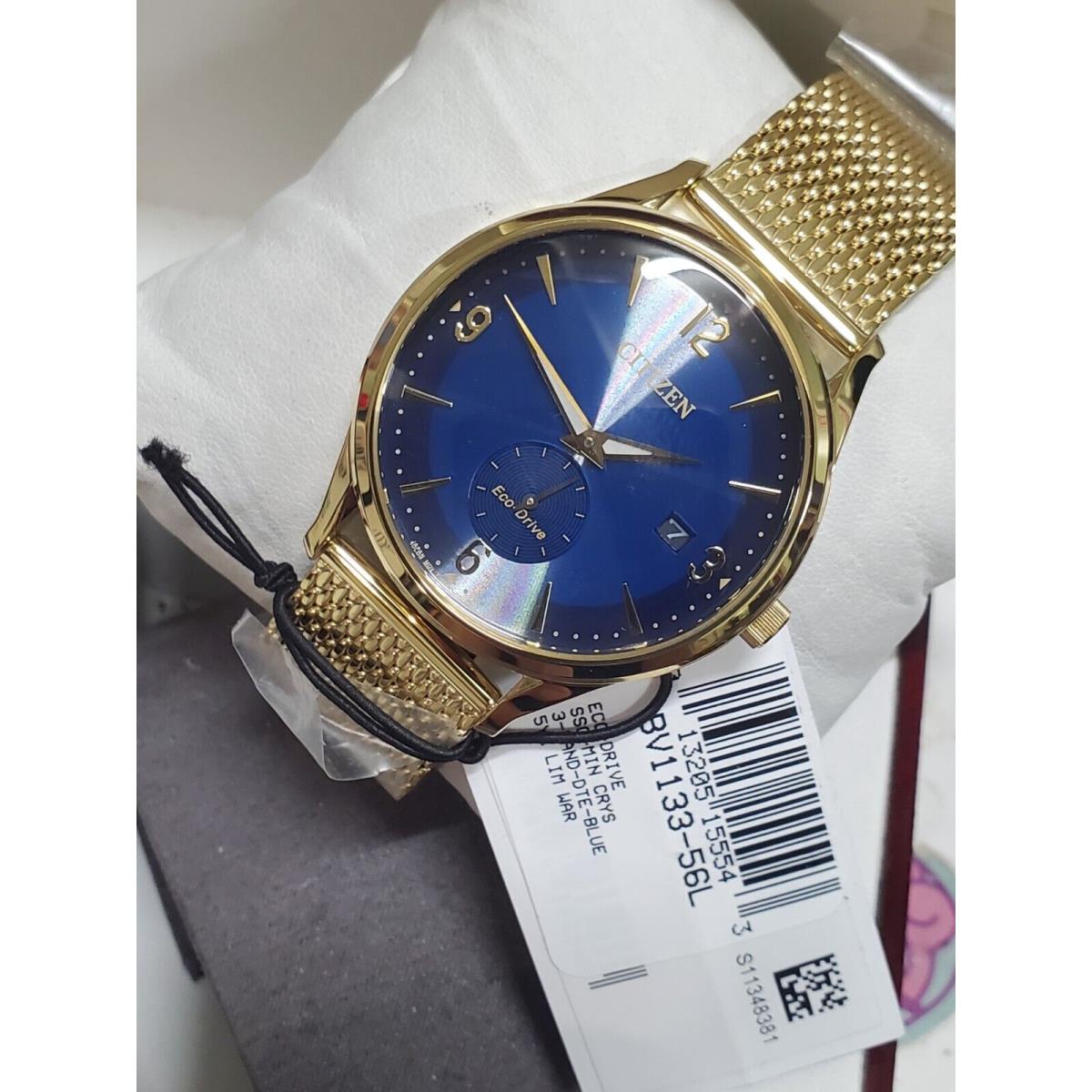 Citizen Eco-drive Men`s Blue Date Gold Stainless Steel Watch 40MM BV1133-56L