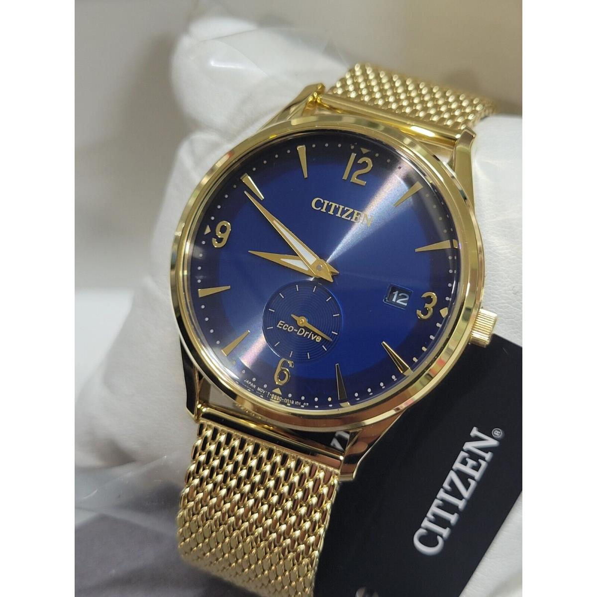 Citizen Eco-drive Men`s Blue Date Gold Stainless Steel Watch 40MM BV1133-56L