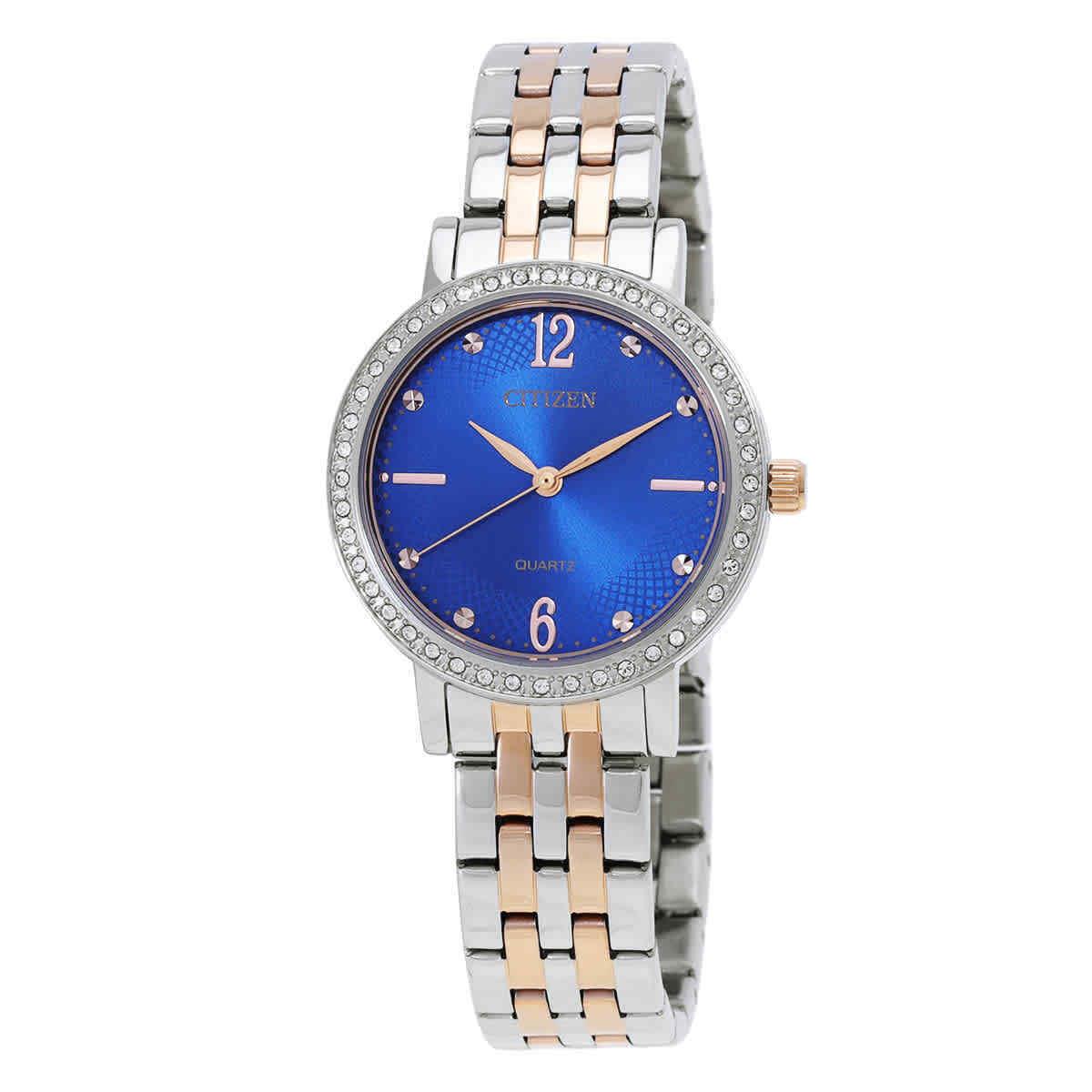 Citizen Quartz Crystal Blue Dial Two-tone Ladies Watch EL3106-59L