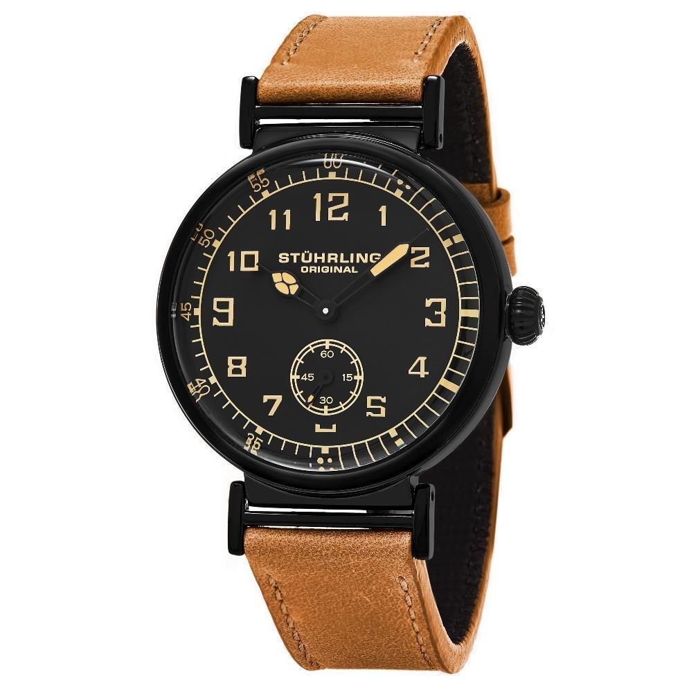 Stuhrling 456 01 Corsair Quartz Brown Leather Strap Mens Watch