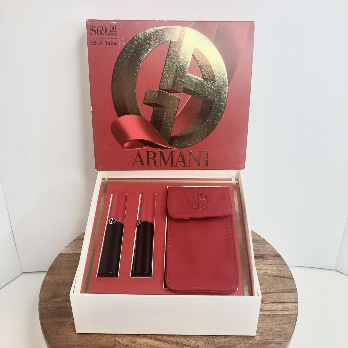 Giorgio Armani Full Size Lip Power Matte Duo Lipstick Gift Set W/vanity Case