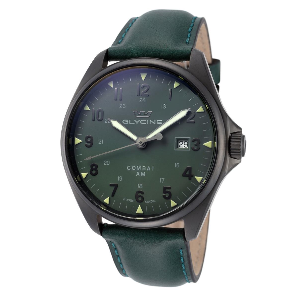 Glycine Men`s Combat 6 Vintage GL0298 43mm Dark Green Dial Leather Watch