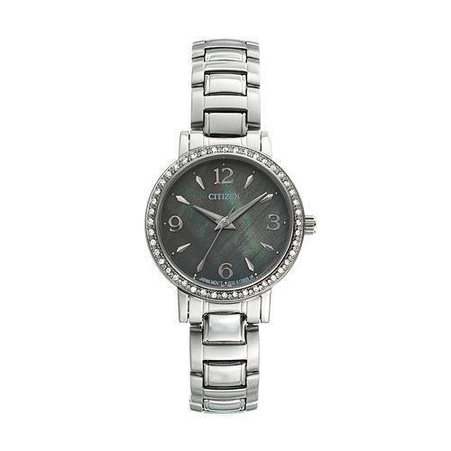 Citizen Women`s EL3040-55N Stainless Steel Crystal Bezel Mop Dial Watch - Dial: Blue, Band: Silver, Manufacturer Band: Silver