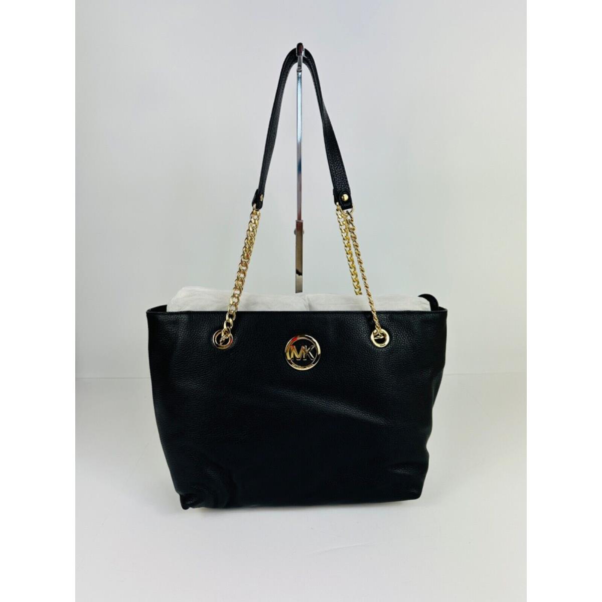 Micahel Kors Fulton Chain Tote Soft Leather Large Black