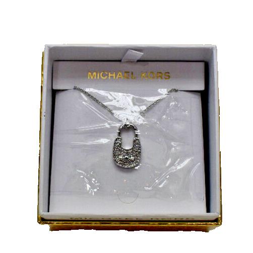 Michael Kors Pave Lock Pendant Necklace Silvertone MKJX8017040