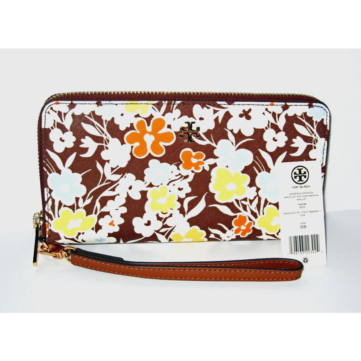 Tory Burch Emerson Printed Wristlet Zip Continental Wallet Floral