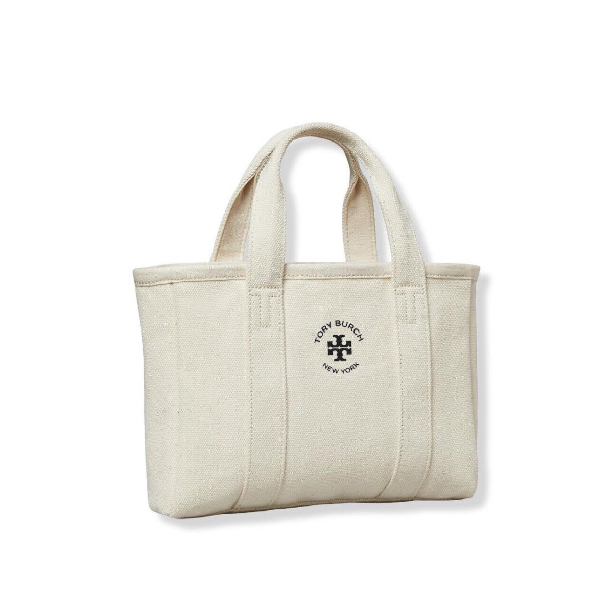 Tory Burch Natural Canvas Tote Bag Double Top Handle Bag Summer/beach Bag 10x8x2